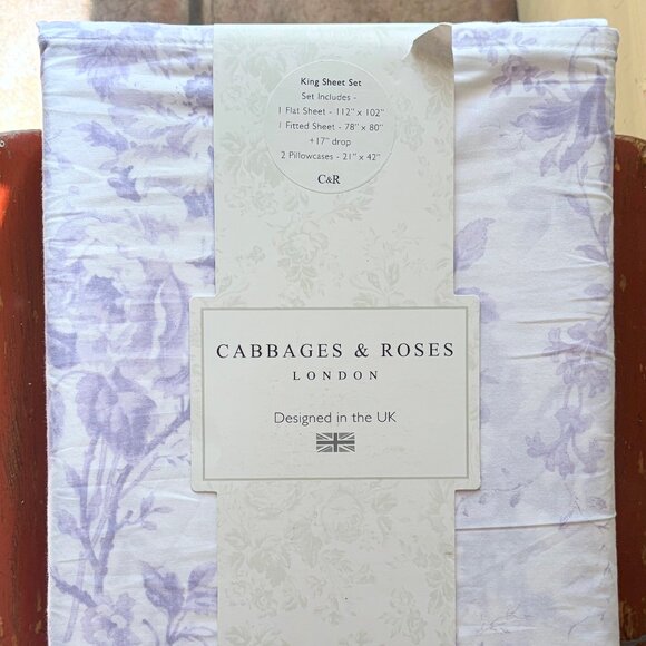 Cabbages & Roses KING Size Sheet Set Alderney-Lilac Crisp Cotton Percale - Picture 1 of 6